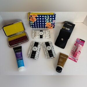 COSMETIC BAG, CARD HOLDER, NAIL KIT & 6 HYGIENE ITEMS